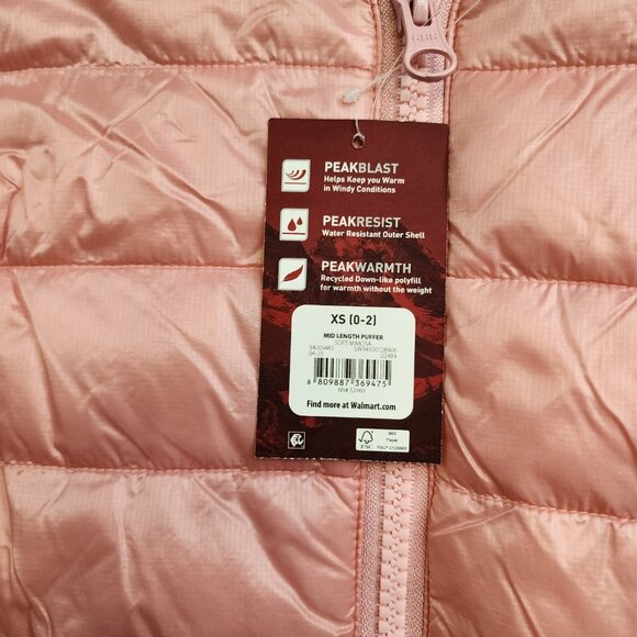 Swiss Tech Puffer Coat Jacket XS Pink Long Line Zip NEW Pockets Water Resist - Picture 4 of 10